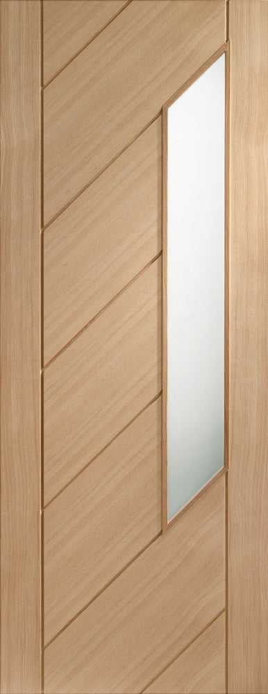 Monza internal oak door, with frosted glass, unfinished.